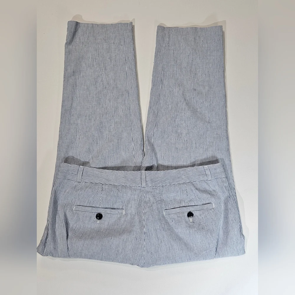 Banana‎ Republic Linen Pants Womens Size 12P Avery Blue White Striped Nautical